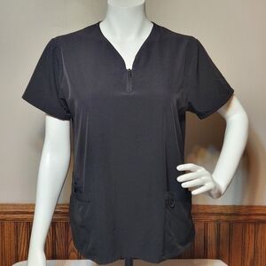 Divine Stretch Scrubs Top Black Large Womens